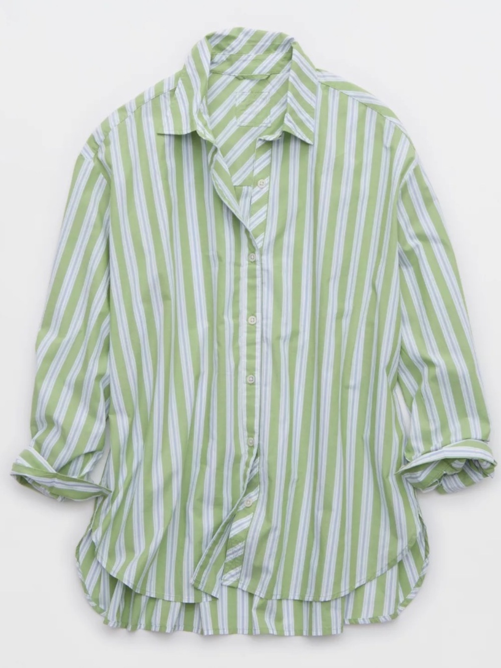 Aerie Green Striped Oversized Good Day Button Down Shirt - Size M